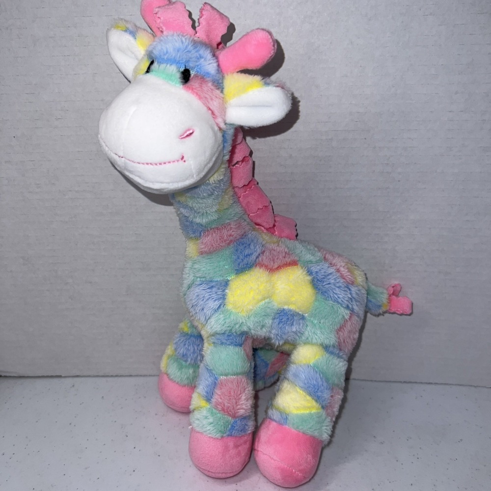 Linzy Multicolor Giraffe Plush Baby Rattle Toy‎ Pastel Patchwork 13 Inch